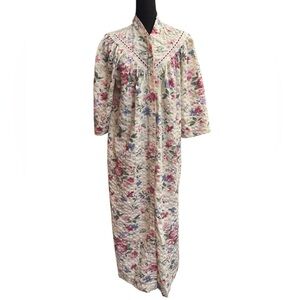 VINTAGE MISS ELAINE Floral Snap Front Robe Housedress Kaftan Mu Mu SZ SM Pockets